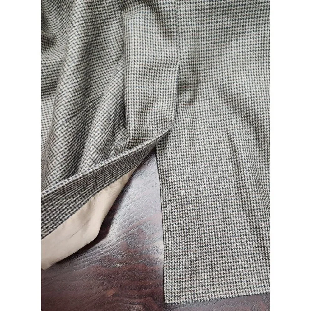 Ralph Lauren Mens Blazer Jacket Single Breasted 42R Houndstooth Brown Silk Blend